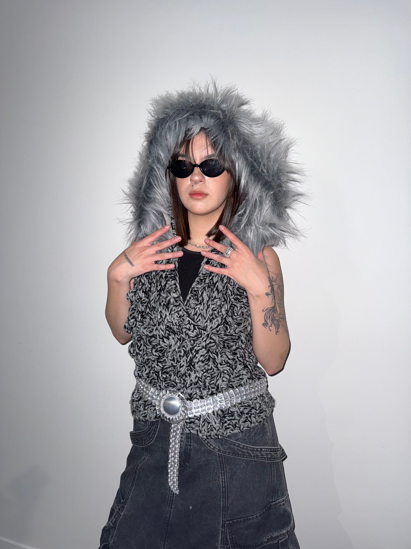 Grey Velvet Knit Vest