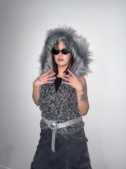 Grey Velvet Knit Vest