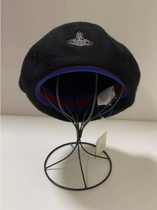 Vivienne Westwood Beret Hat Woman Orb Logo Cap Hut Black Size S - M