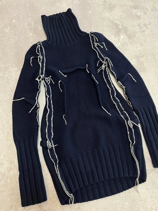 Archive Maison Martin Margiela H&M Navy Merino Wool Darted Sweater Dress